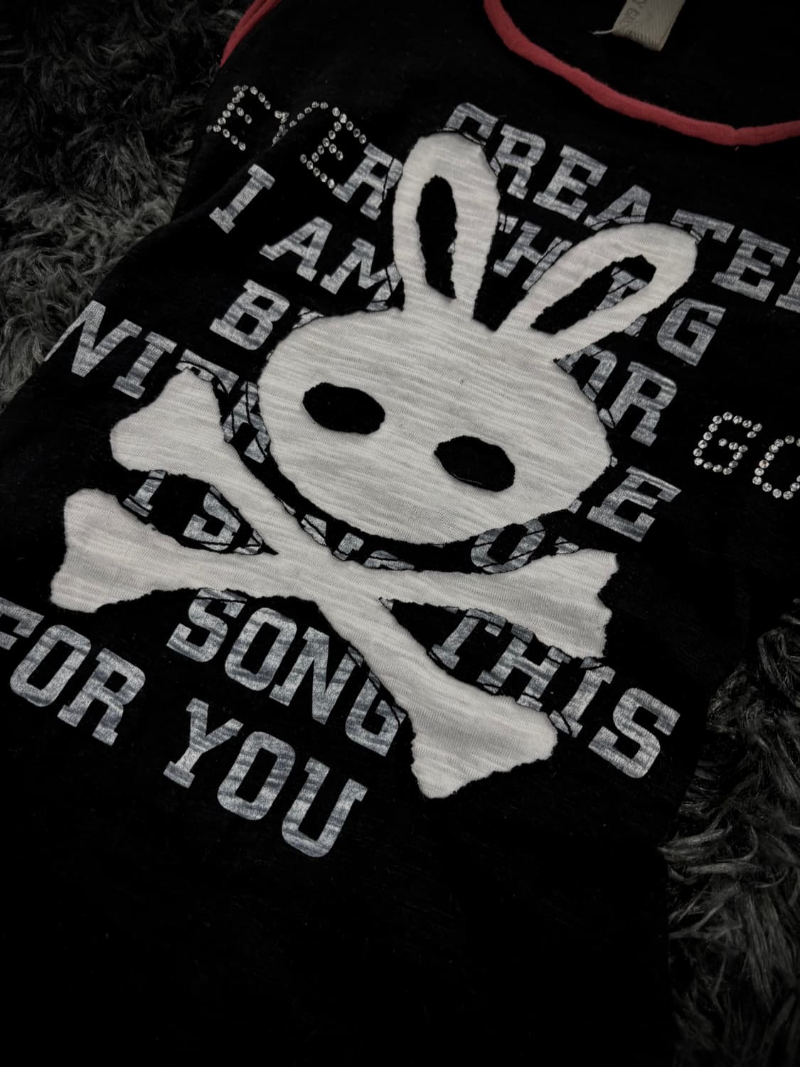 블랙 토끼해골레터링 레드포인트 펑크 슬리브리스 상품이미지4