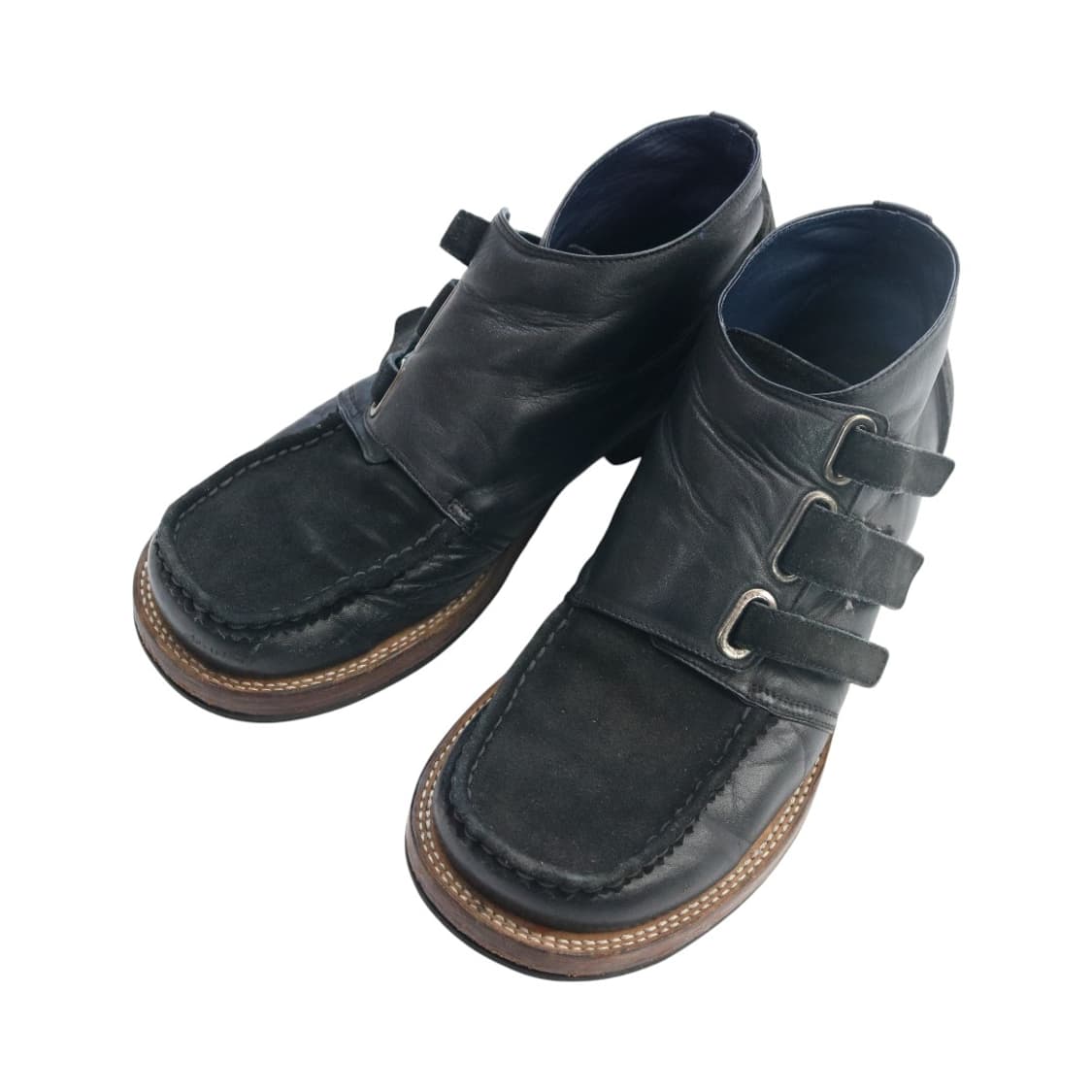 훕데두 빈티지 레더 콤비 3스트랩 벨크로 부츠 상품이미지1