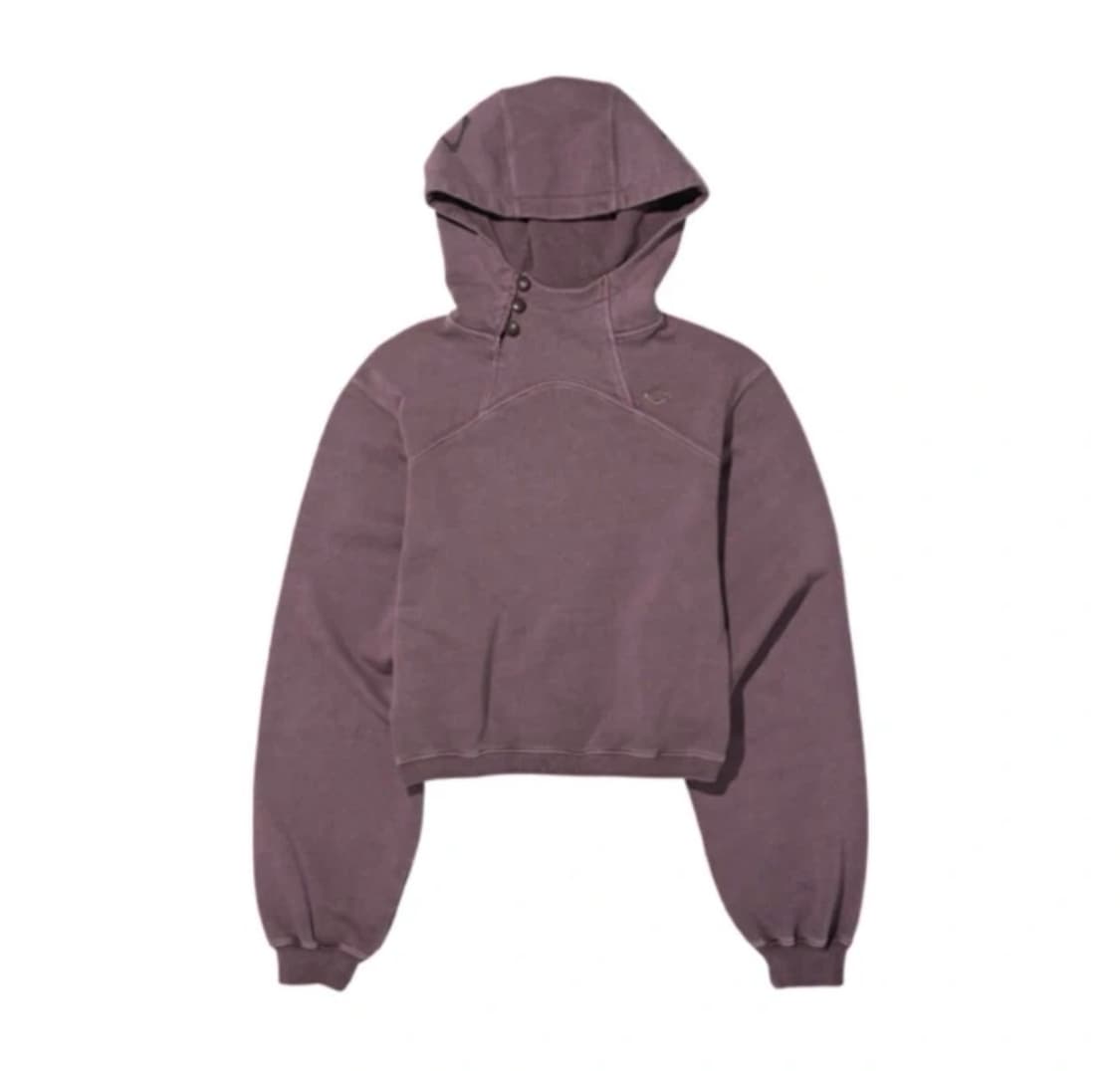 미스치프 사이드 버튼 업 크롭 후드 워시드 레드 브라운 상품이미지1