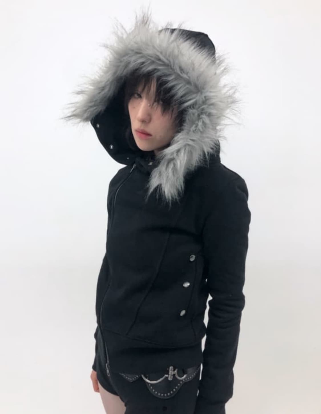Begbegbeg unbalanced fur hoodie 퍼후드 집업 상품이미지2