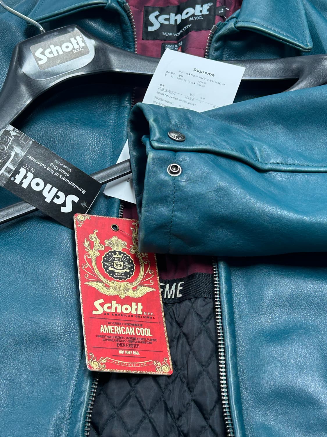 25FW 슈프림 x 쇼트 레더 레이서 자켓 틸 [L] 상품이미지7