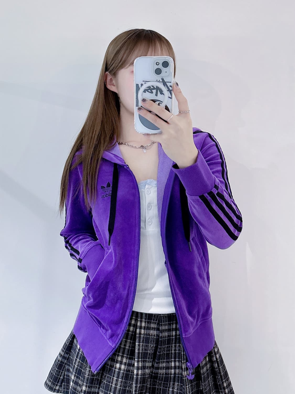 아디다스 벨벳 퍼플 후드집업 상품이미지1