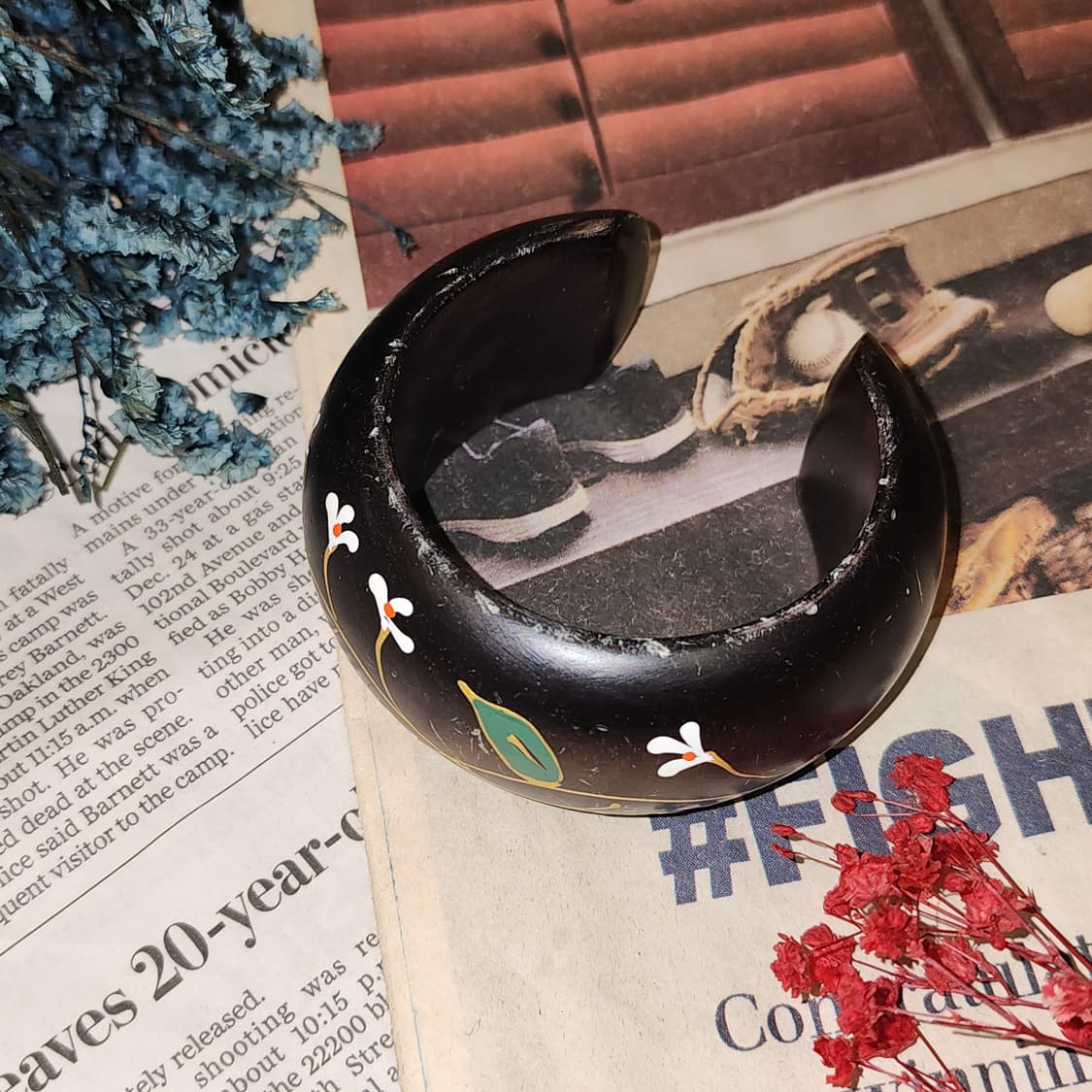 90s 프랑스 빈티지 팔찌 플로럴 커프 뱅글 빈티지 쥬얼리 상품이미지2