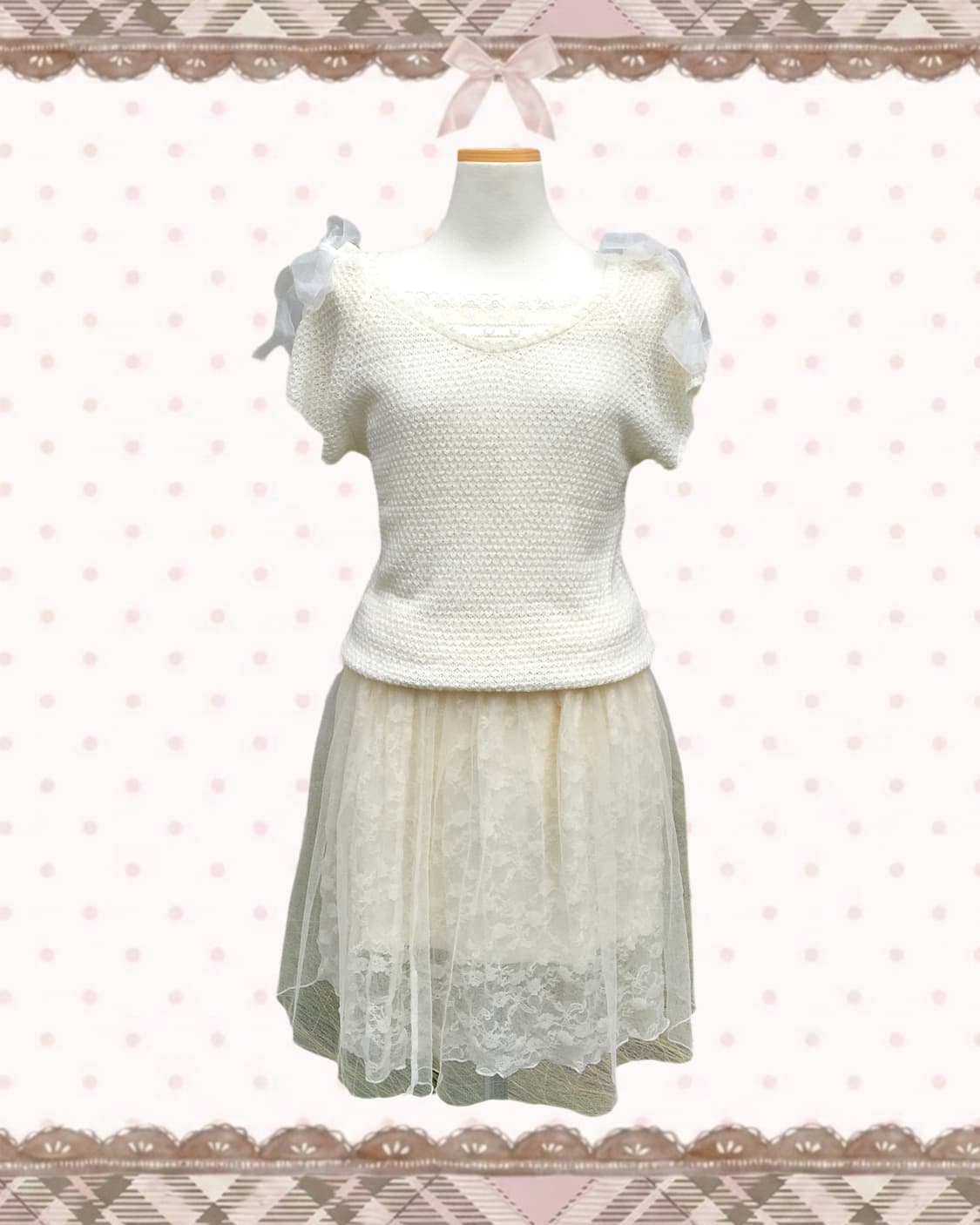 레스트로즈 리본 브이넥 화이트 썸머니트 상품이미지2