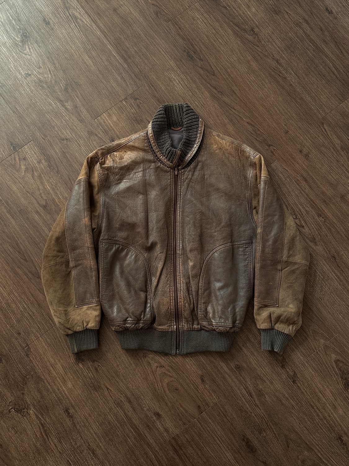 Hill Crest 니트리브 레더 봄버 상품이미지7