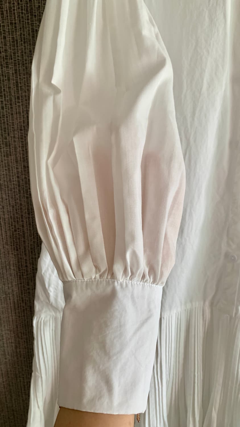 막스 까르띠지오 소매 밑단 플리츠 셔츠 롱 원피스 화이트 면 100% 상품이미지2