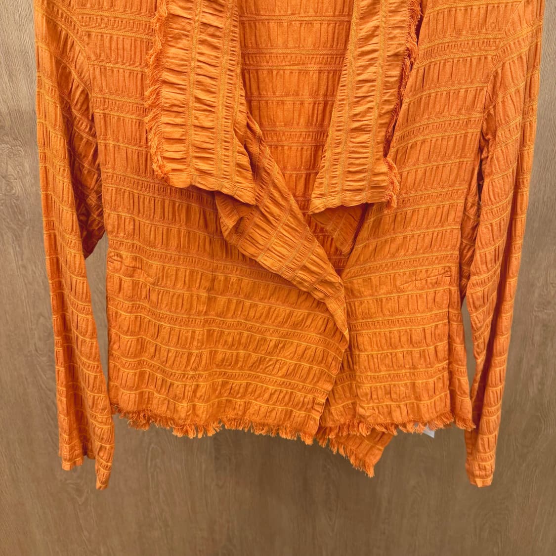 빈티지 코튼 가디건 스트라이프 패턴 셔링 싱글 버틀 클로징 디테일 오렌지 상품이미지5