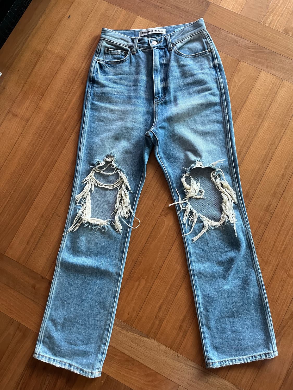 DISTRESSED KNEE JEANS, BLUE 상품이미지4