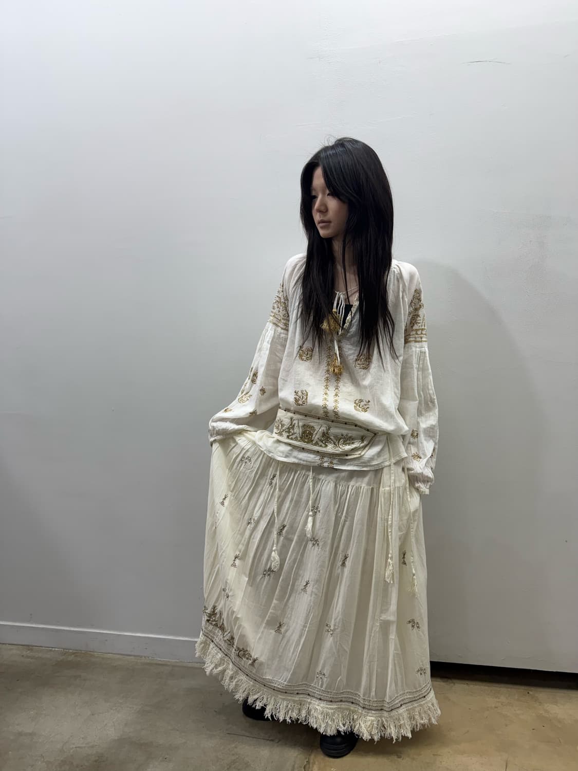 GOA 보헤미안 스트랩 디테일 롱 스커트 상품이미지3