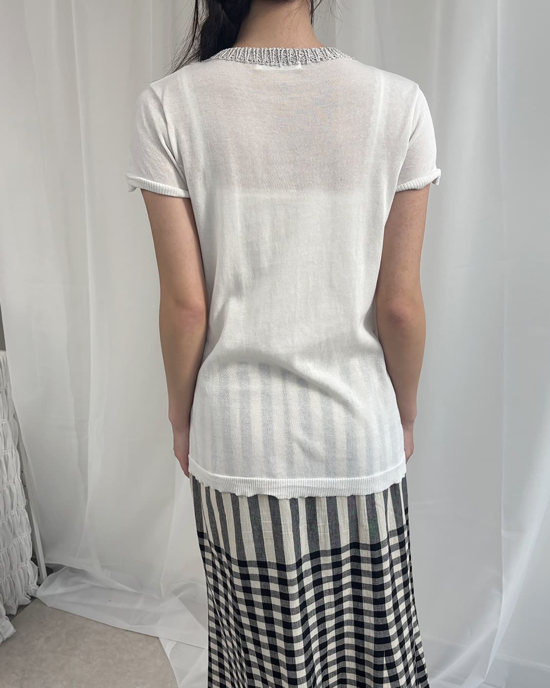 Bella Attrice 꽈배기 배색 반팔 썸머 니트 상품이미지3