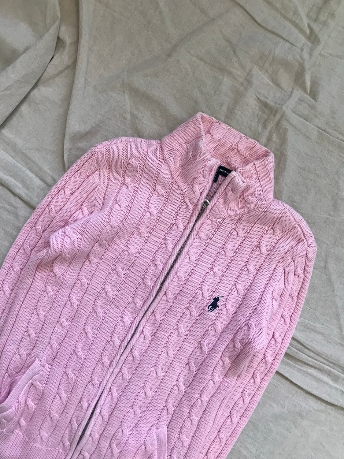 폴로 랄프로렌 포니 로고 핑크 케이블 니트집업 상품이미지7