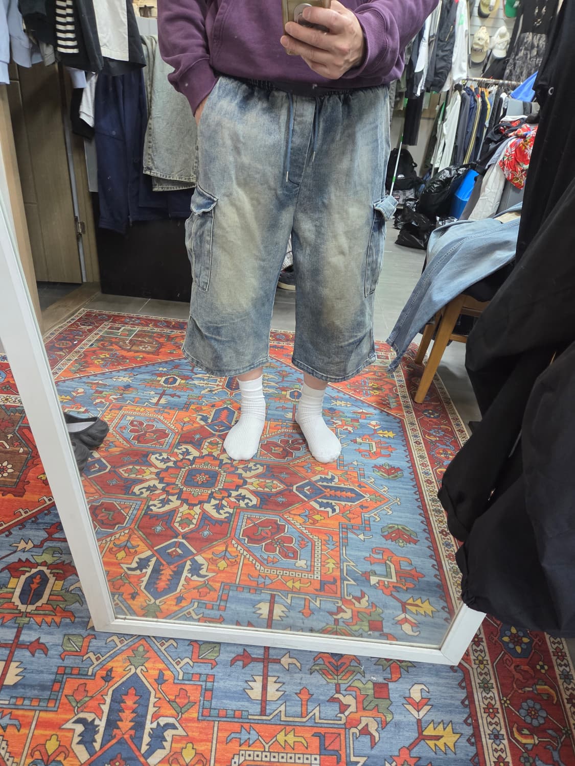 슬로건 빈티지워싱 버뮤다 데님팬츠 대략 33 34  상품이미지7