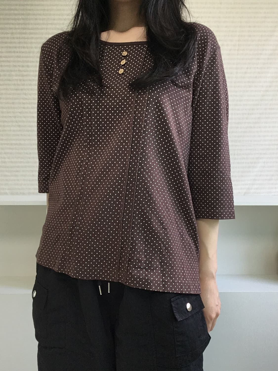 jpn vintage 브라운 도트 모리 롱슬리브 상품이미지3