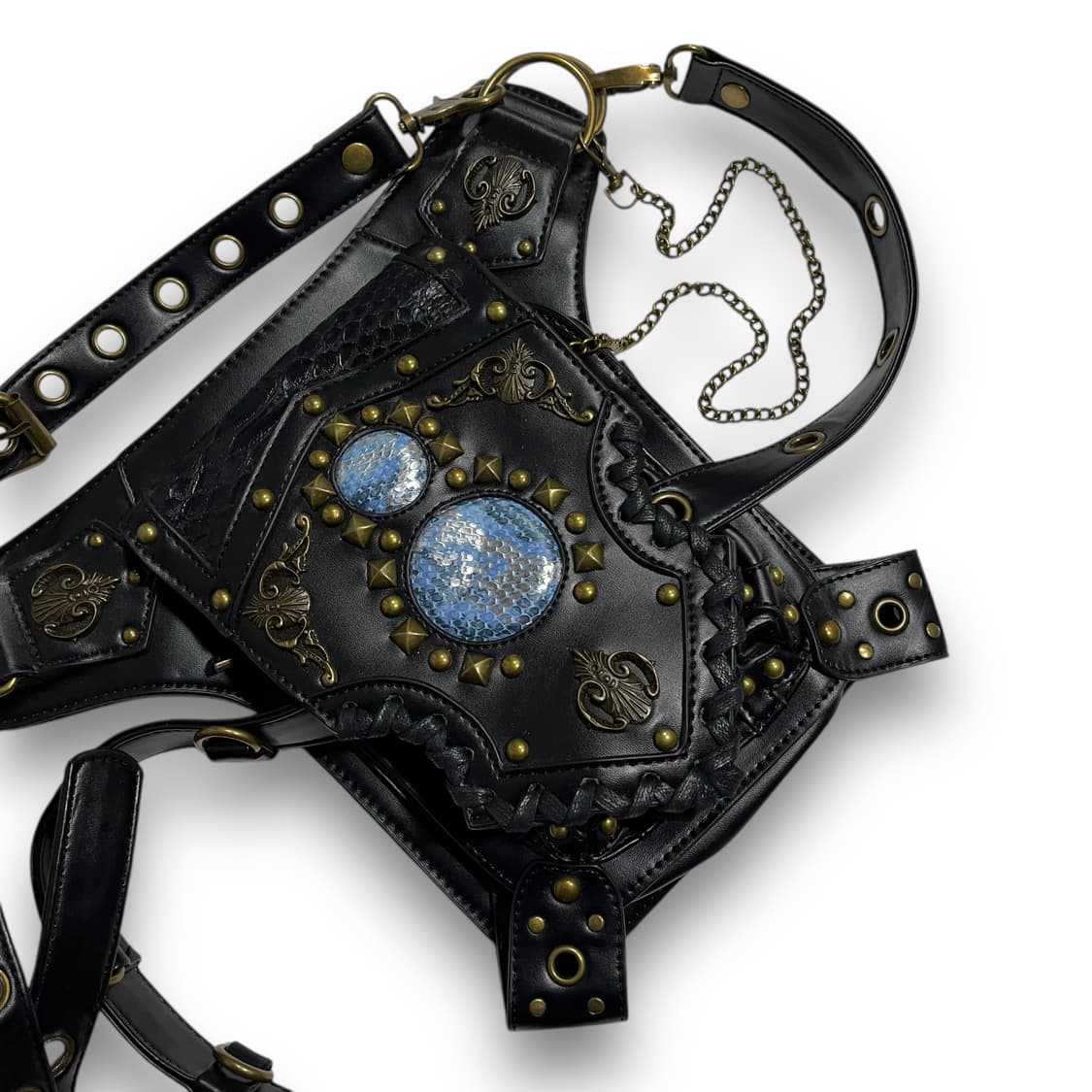 무장전선 모드 스네이크 스팀 펑크 리벳 체인 스터드 와싯 백 상품이미지3