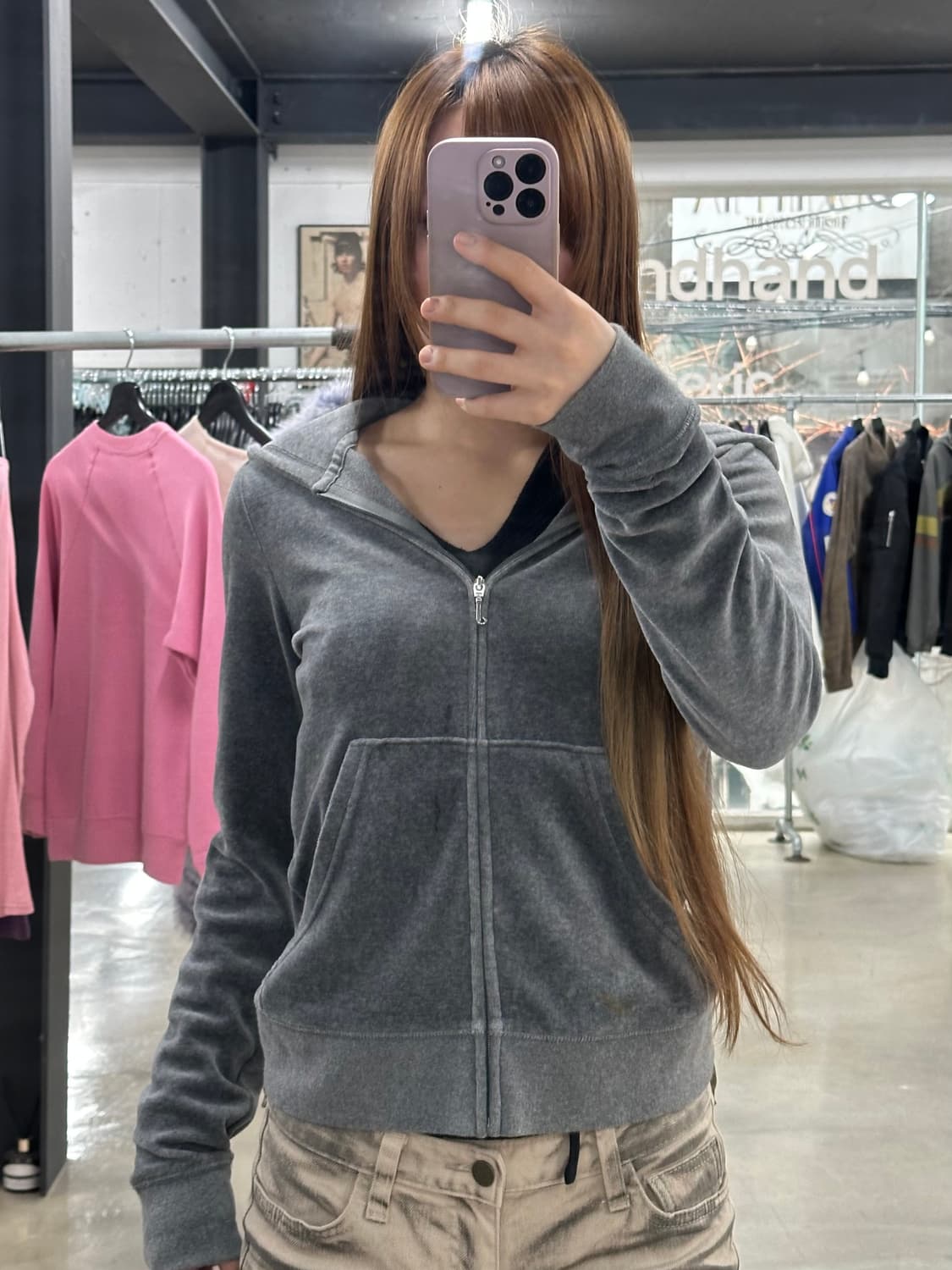 쥬시꾸뛰르 벨루어 후드집업 그레이 상품이미지3