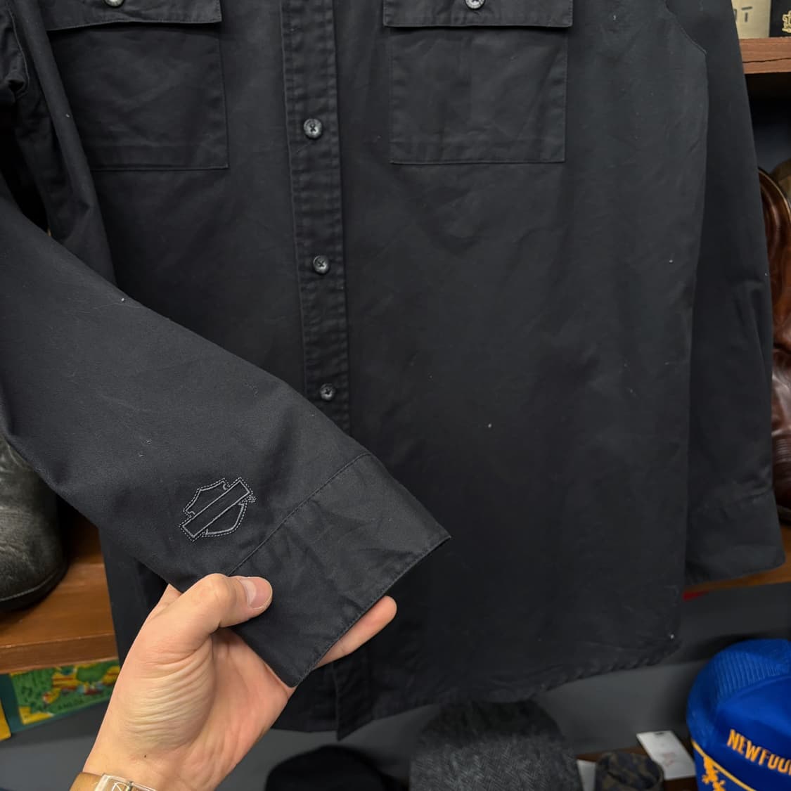 00s 할리데이비슨 치카노 플랩포켓 레터링 백프린팅 코튼셔츠 N277 상품이미지4