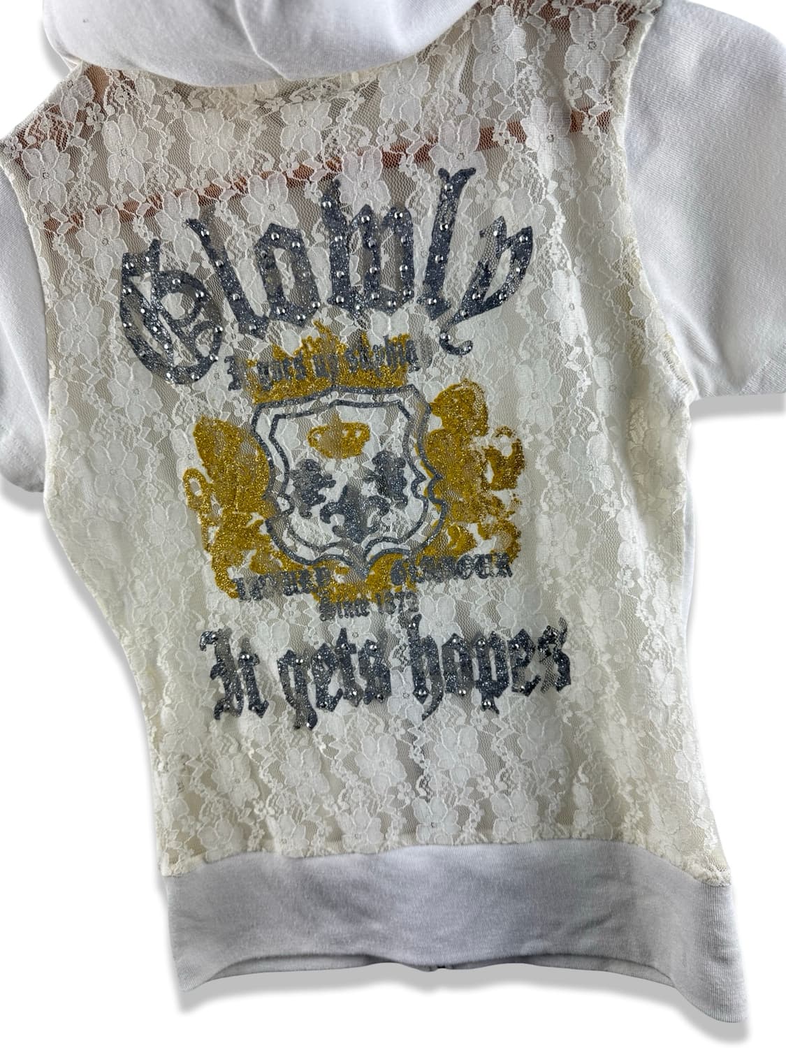 JPN Y2K 갸루 레이스 딱붙 반팔후드집업2740 상품이미지5