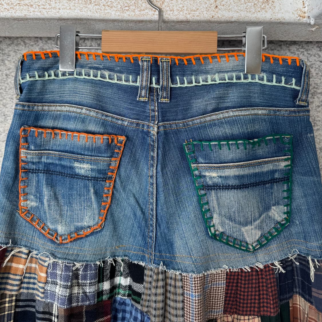 VTG THL 패치워크 데님 롱 스커트 상품이미지5