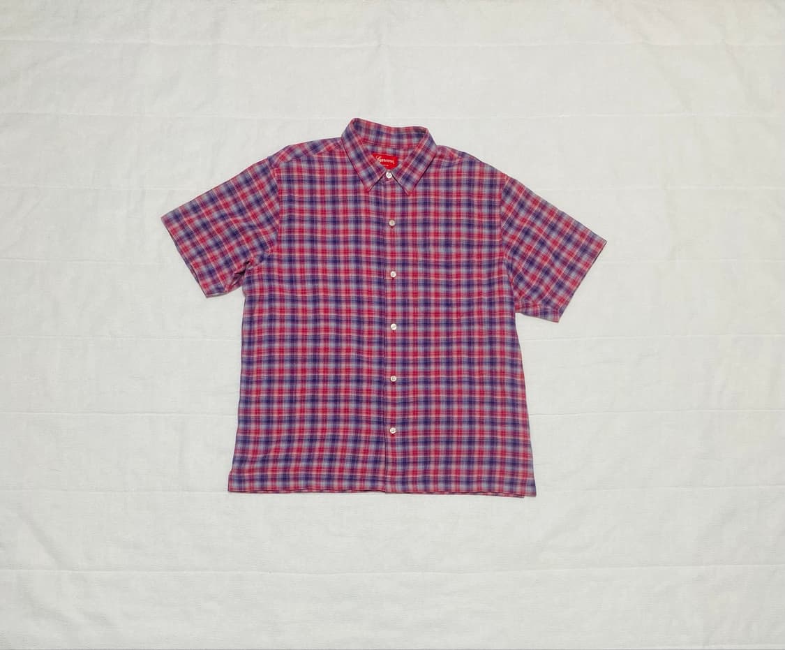 (M)슈프림 22SS 플레이드 S/S 탑 퍼플 상품이미지2