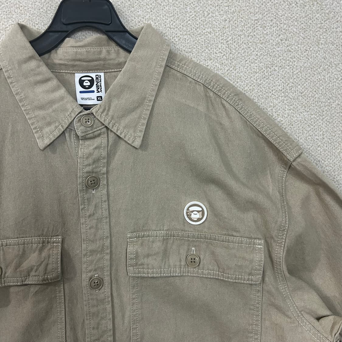 (XL) AApe 에이프 로고 아플리케 데님 셔츠 상품이미지4