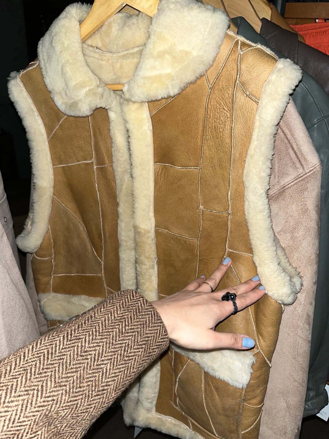 90s Genuine Lambskin 천연 양가죽 시어링 베스트 카멜 상품이미지1