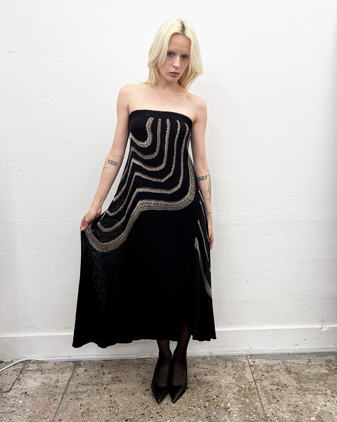 르코팽 웨이브 자카드 튜브 드레스 상품이미지6