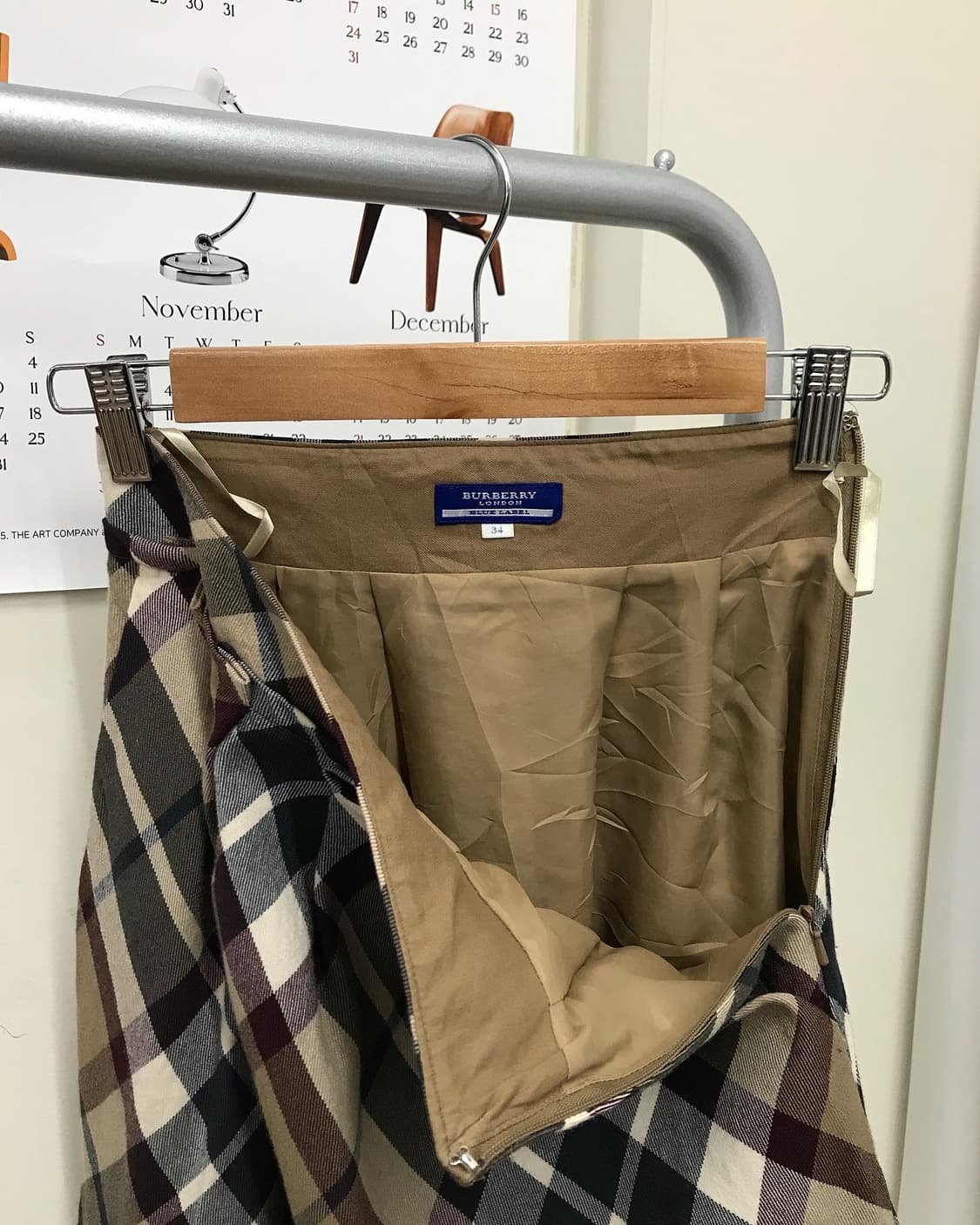 버버리 로고 울 체크 플리츠 스커트 치마 상품이미지3
