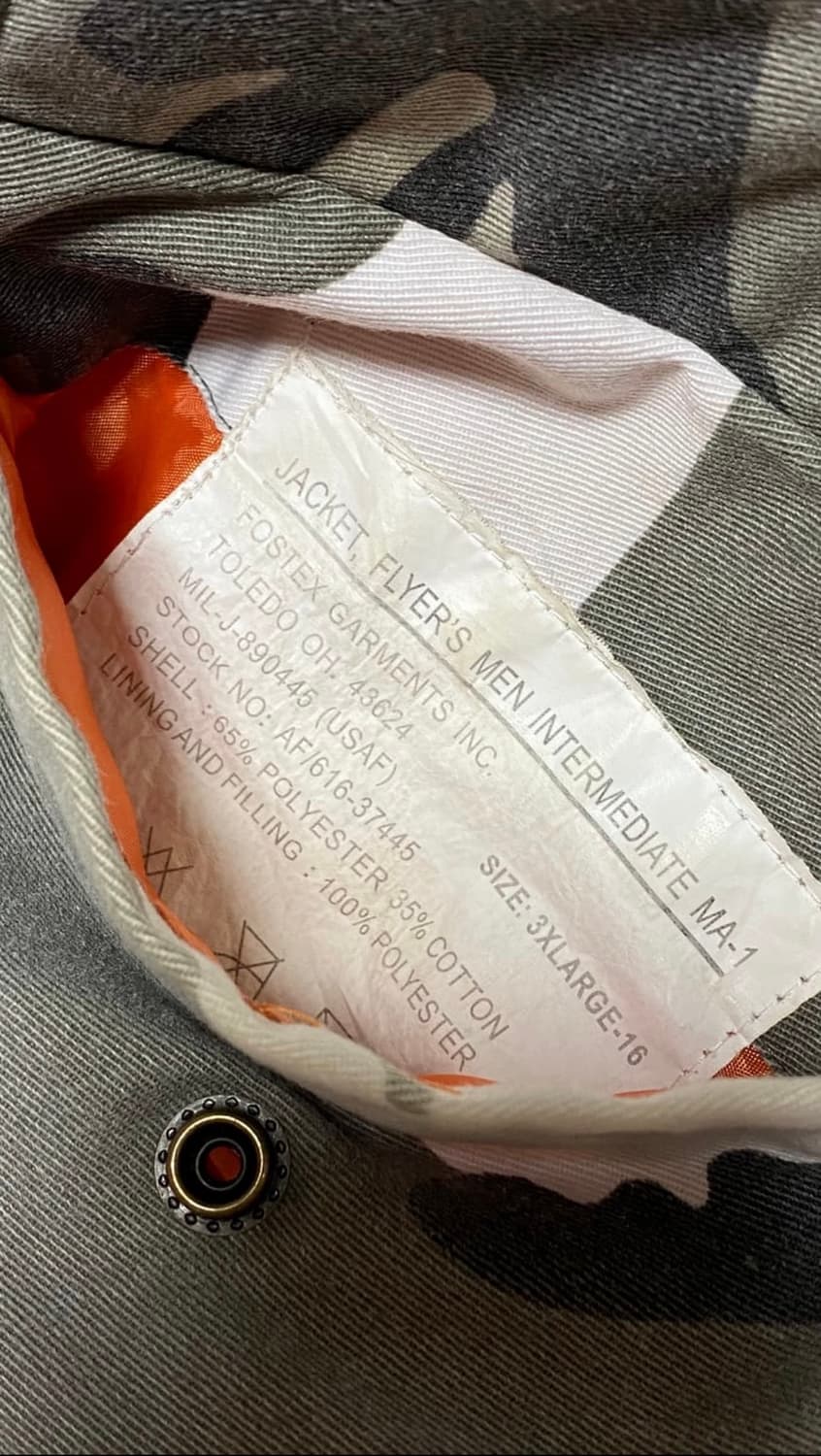 포스텍스 가먼츠 카모 봄버 자켓 MA1 상품이미지7