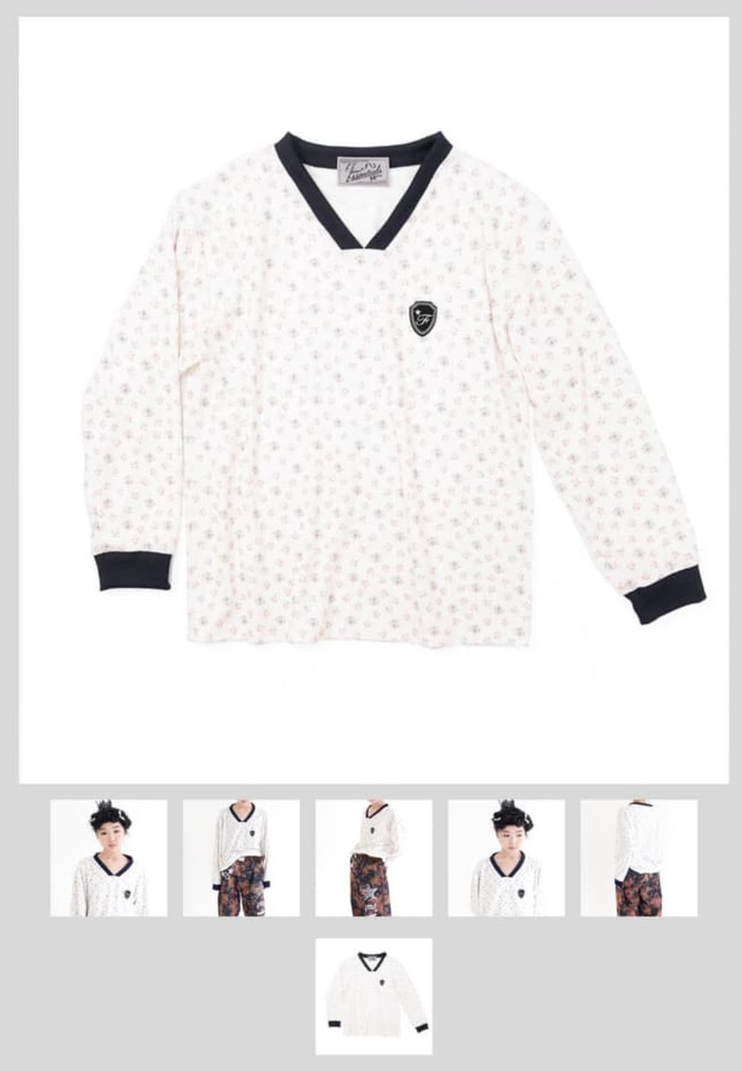 샵페어리 V neck flower terry shirt ivory 상품이미지1