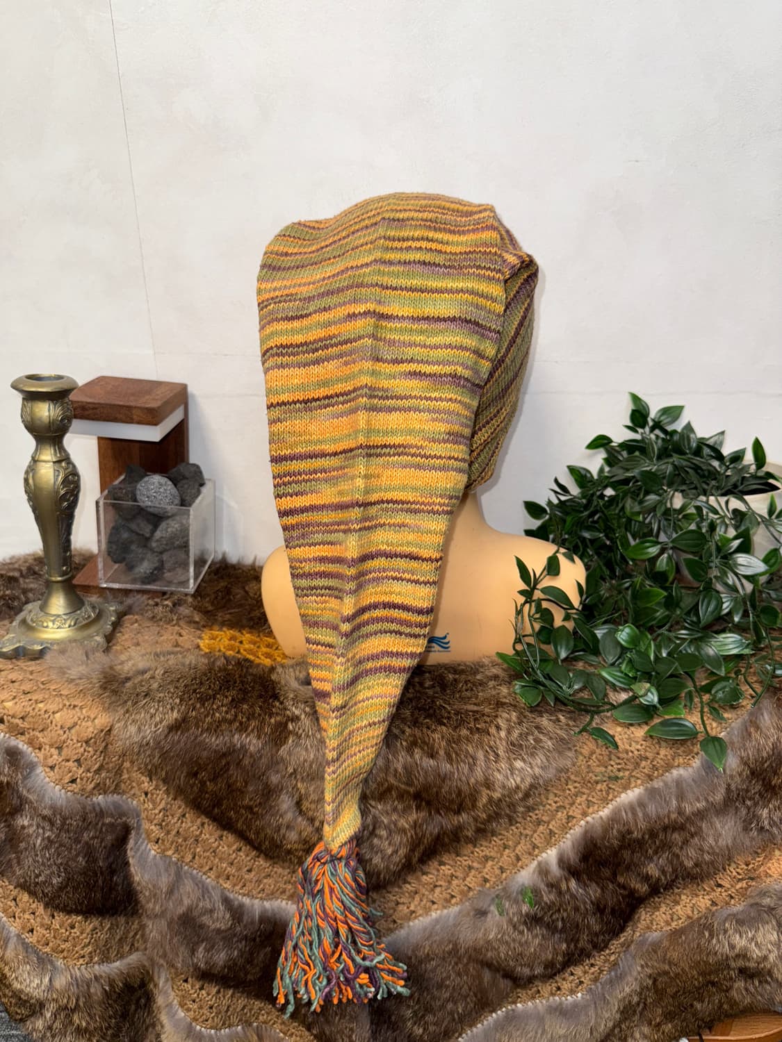 Yellow purple bokashi long tail beanie  상품이미지2