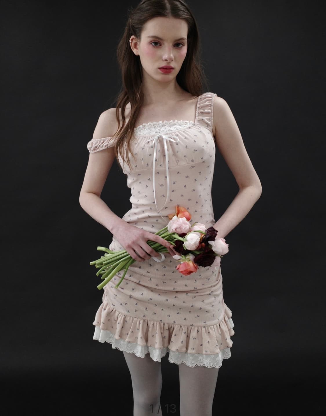 드라이로즈 플라워 셔링 원피스 핑크 상품이미지1