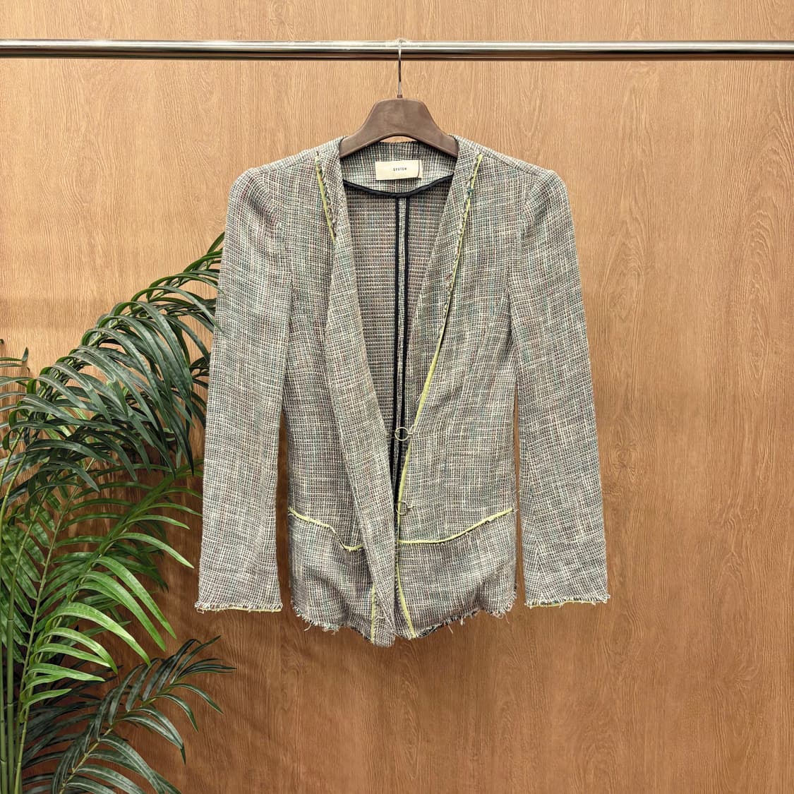 시스템 긴팔 트위드 자켓 미니멀 후크 여밈 오픈 프런트 디테일 그레이 상품이미지1