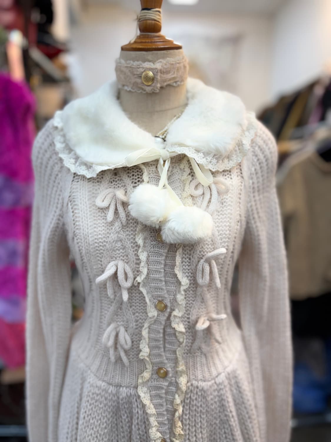 엑시즈팜 퍼 니트 롱가디건 상품이미지6