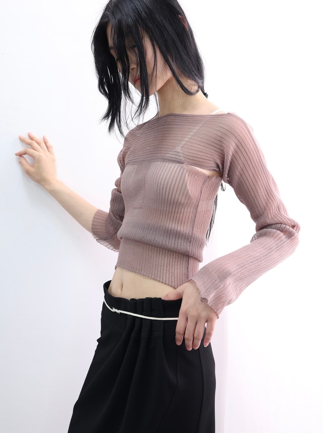 Sheer tank top (pink beige) 상품이미지1