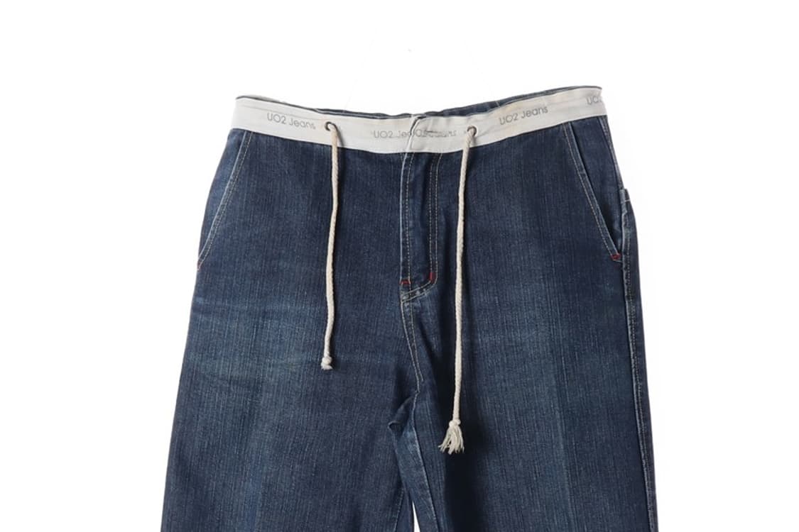UO2 LAND 레터링 밴딩 스트링 워싱 데님 팬츠 상품이미지3