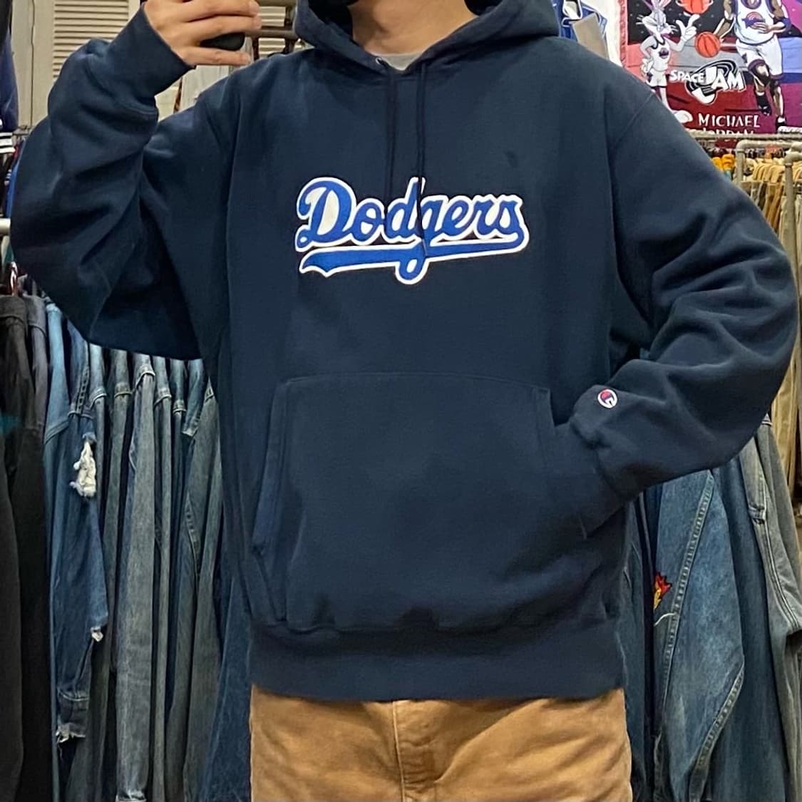 90s USA 챔피온 리버스위브 La다저스 후드 상품이미지1