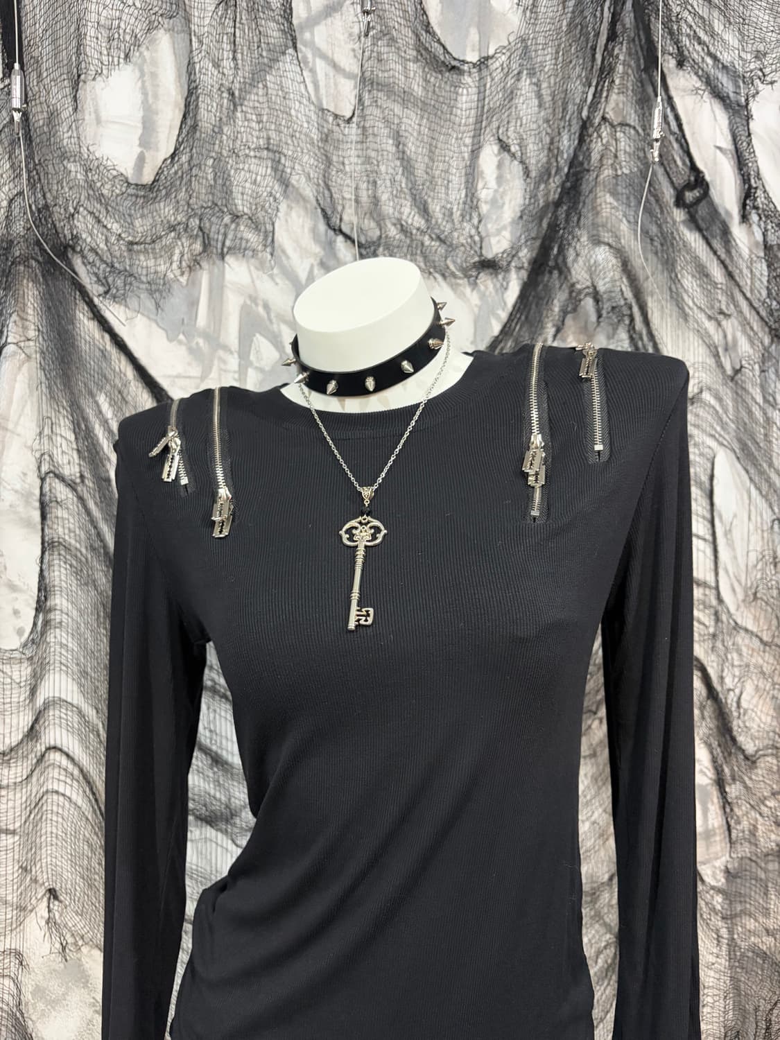 Y2K Gothic razor zipper detail sleeve 상품이미지9