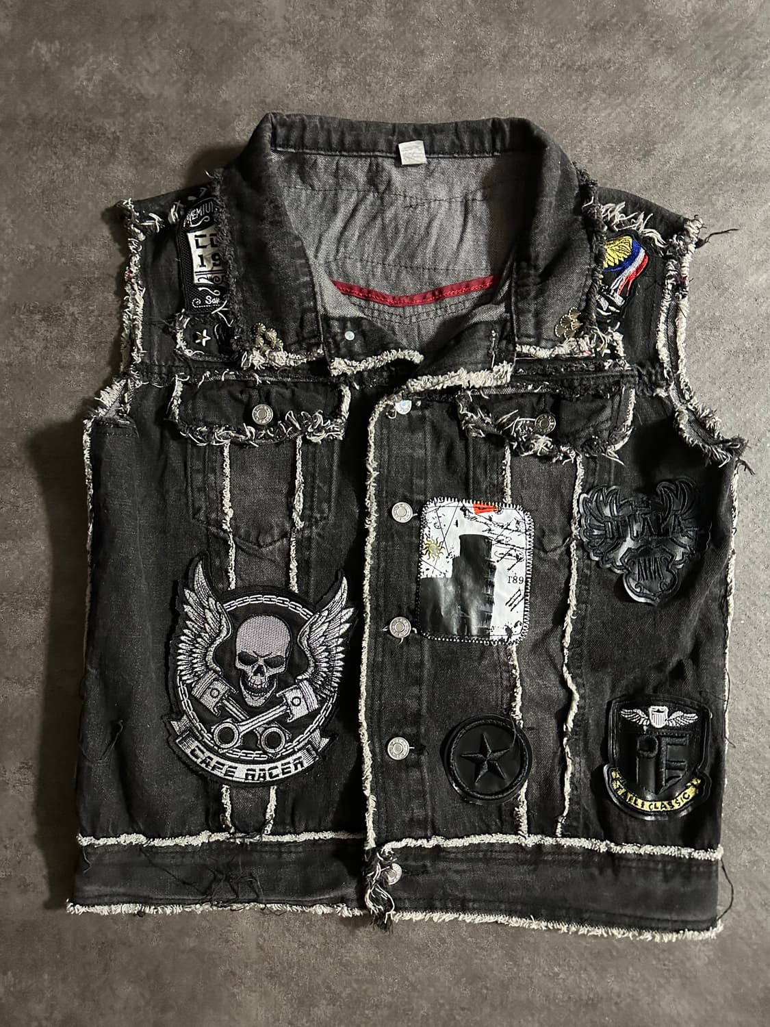 데님 패치 베스트 블랙 데미지 스타일 상품이미지1