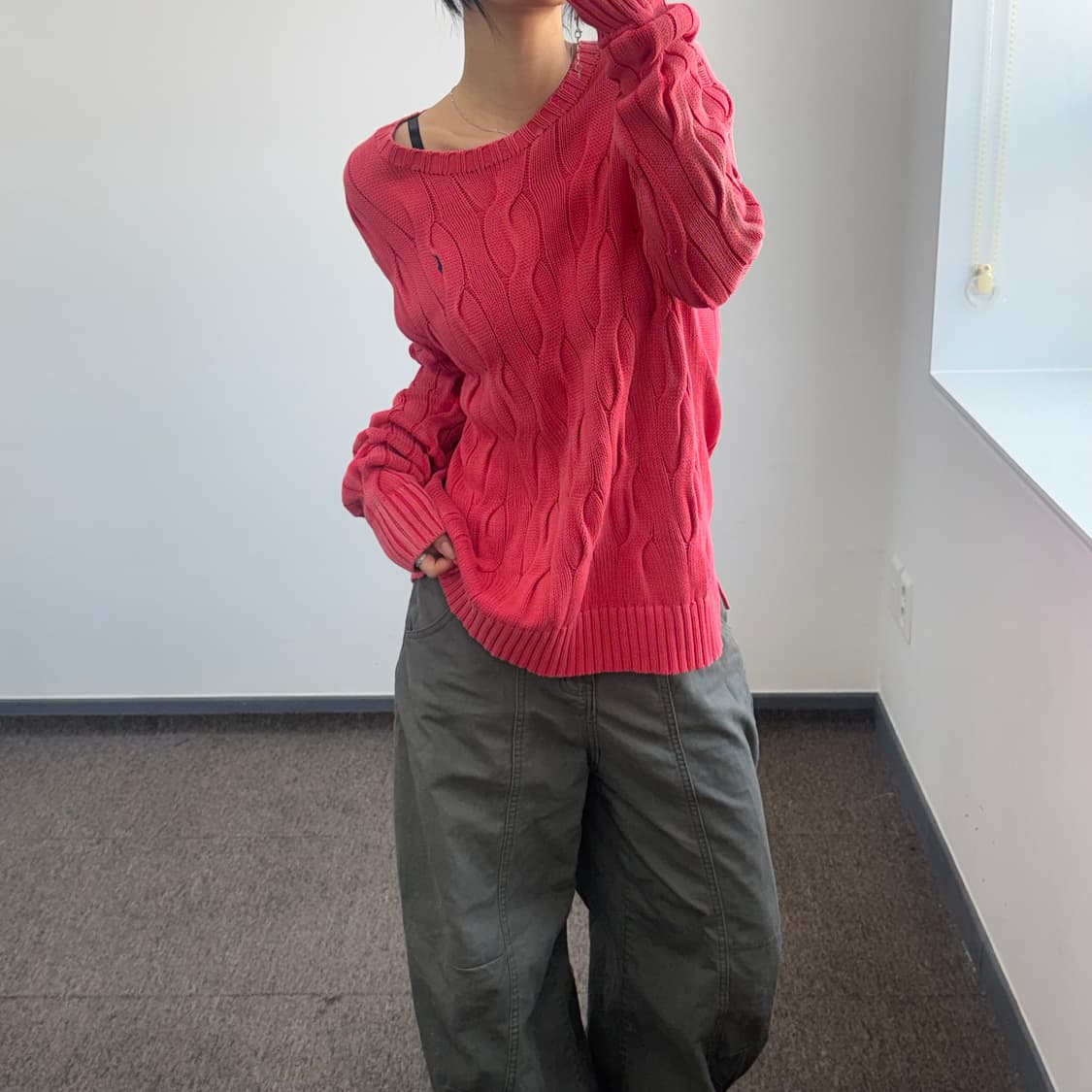 Polo 폴로 네이비 포니 핑크 케이블 니트 상품이미지2