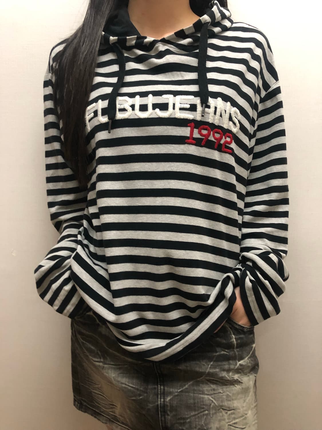빈티지 푸부 스트라이프 그레이 후디 상품이미지1