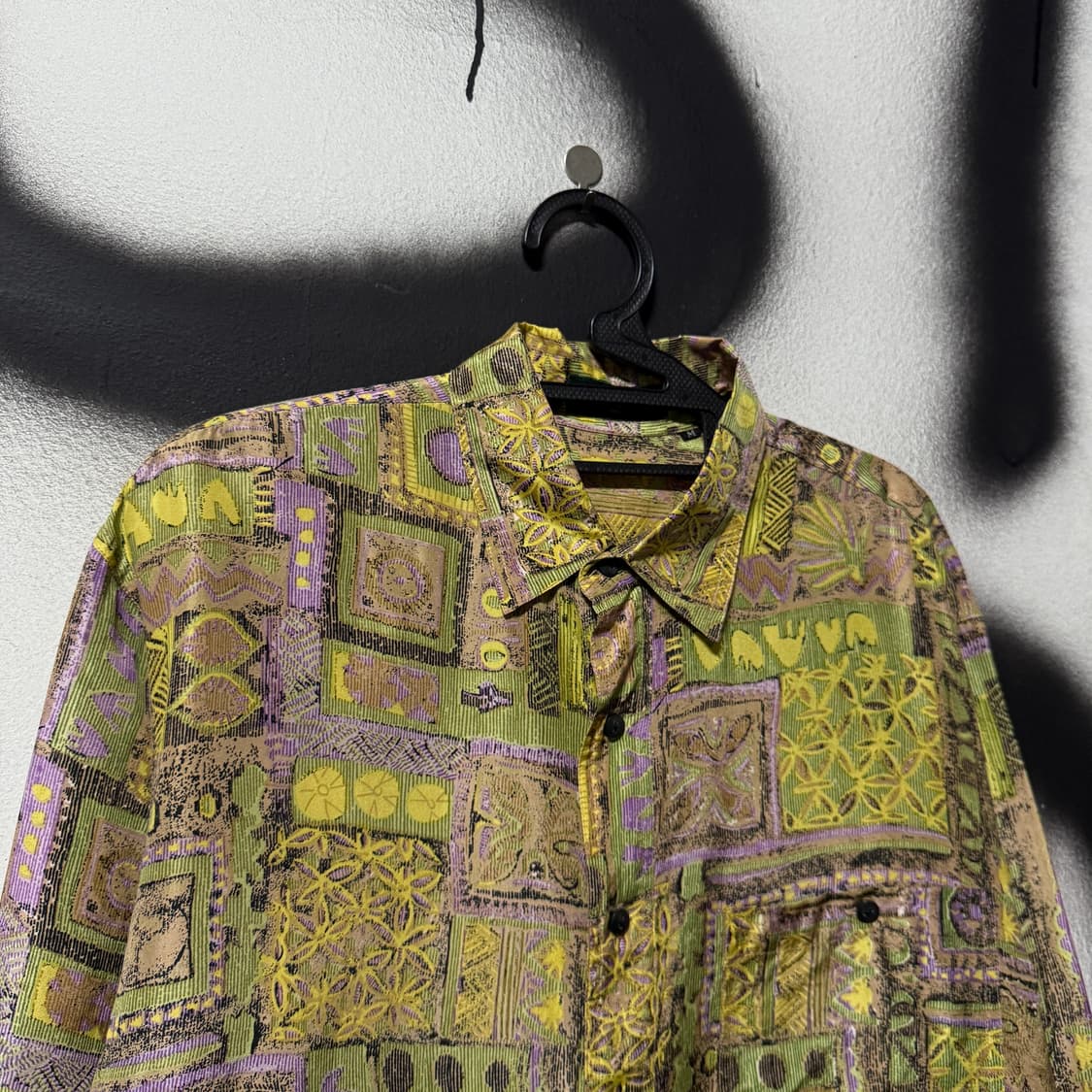 VTG 빈티지 100% 실크 바로크 에스닉 풀 패턴 긴팔 셔츠 상품이미지3