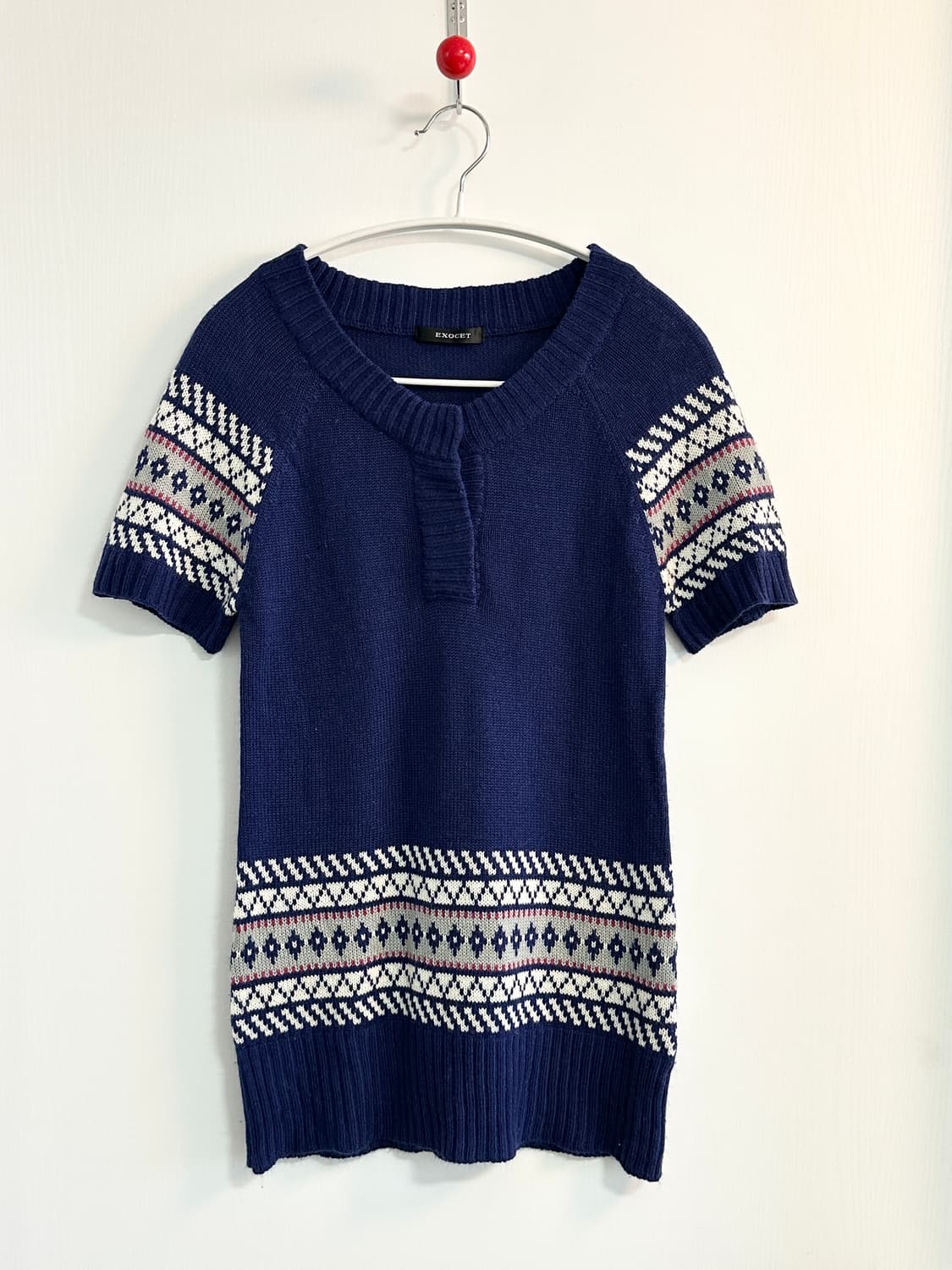 노르딕패턴 블루 반팔 니트 상품이미지1