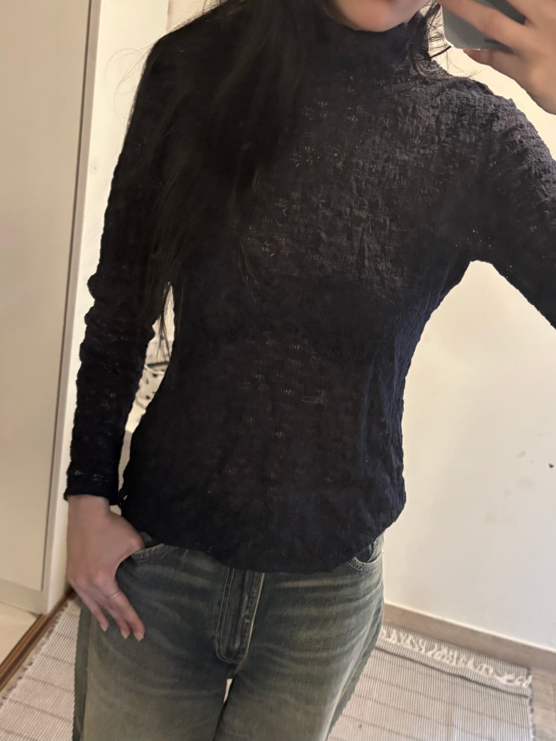 japan vintage navy lace top 상품이미지3