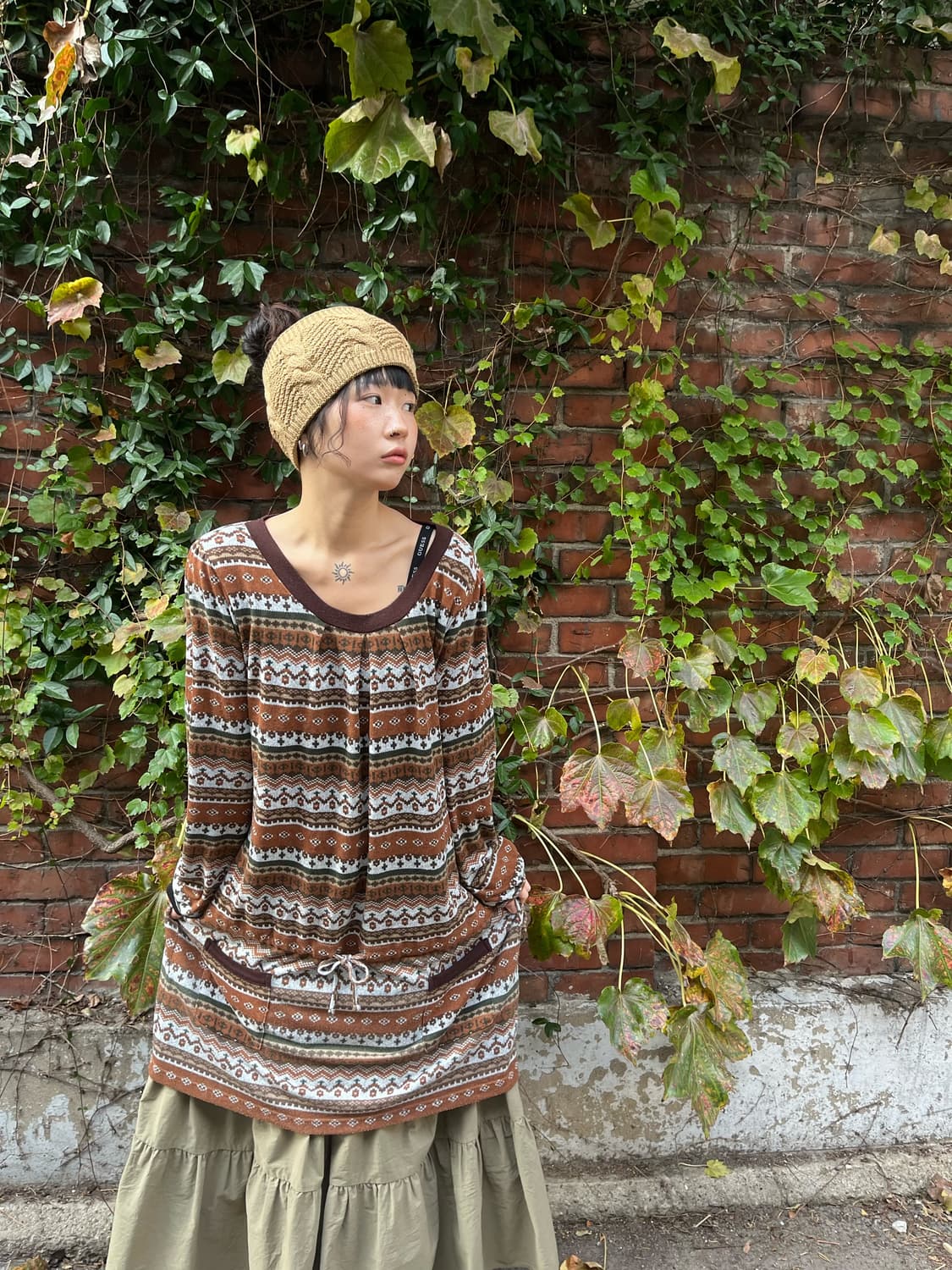 브라운 히피 겨울 패턴 원피스 상품이미지1