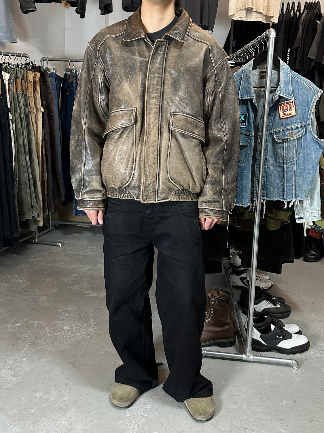 90's 빈티지 레더 봄버 자켓 빈티지 레더 자켓 상품이미지3