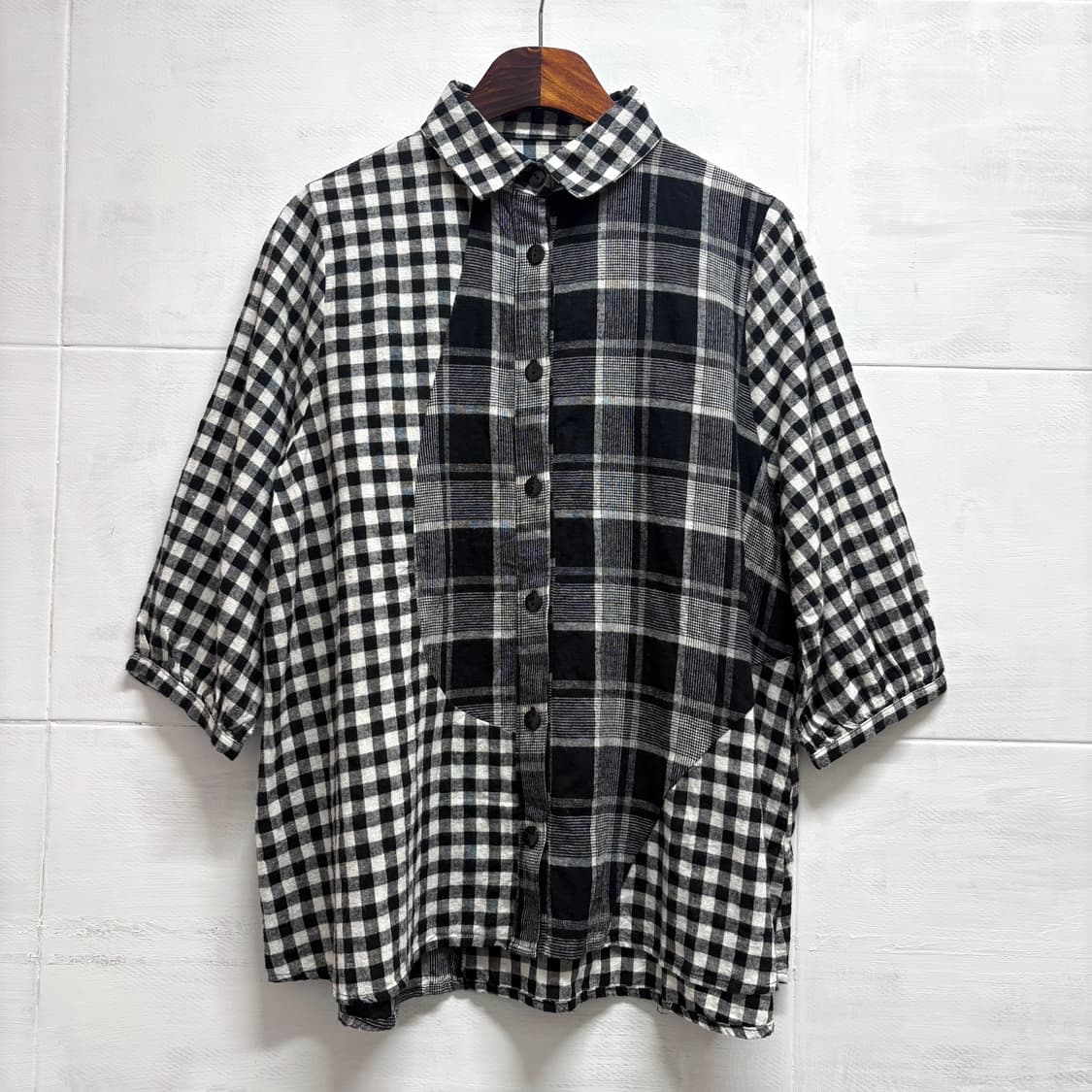 La nature 패치워크 모리걸 체크 셔츠 블라우스  JPN 상품이미지1