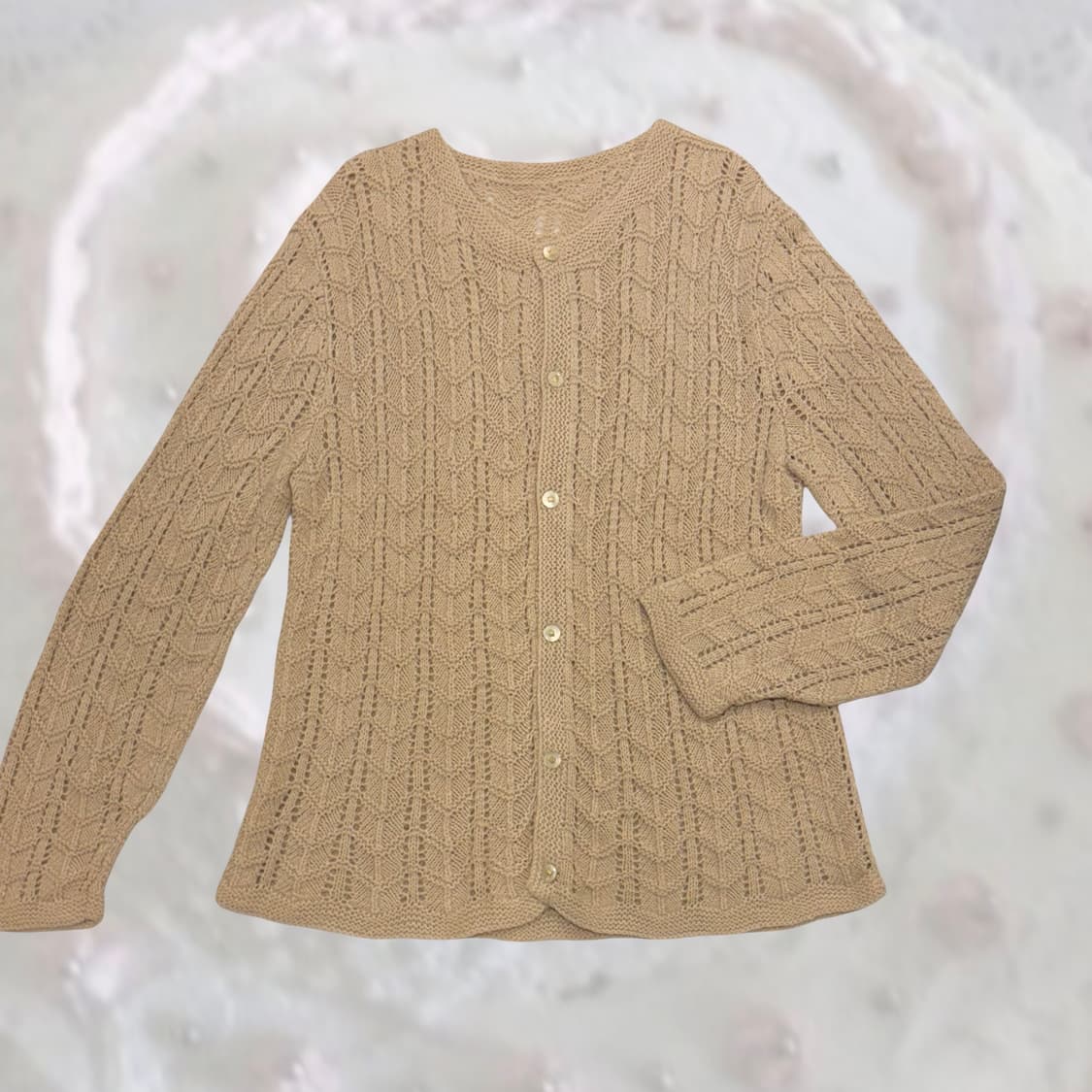 일본 빈티지 베이지 루즈핏 모리 크로셰 패턴 가디건 상품이미지2