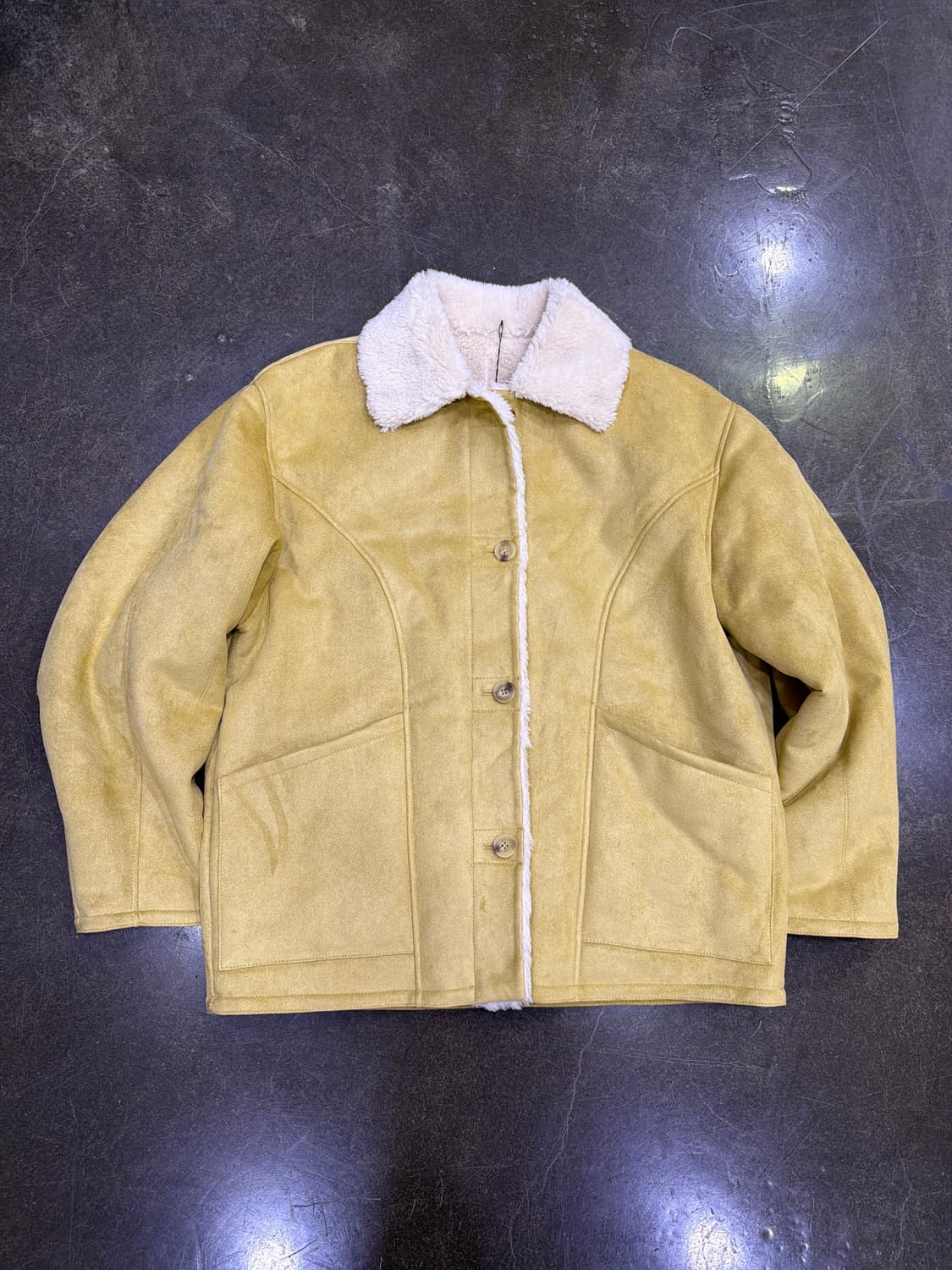 지오다노 스웨이드 라이크 퍼 카멜 무스탕 자켓 S 상품이미지6