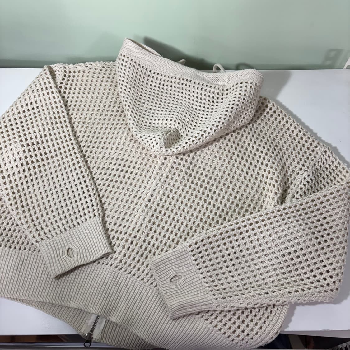 OS 위캔드서울 루즈오버핏 크림색 그물 니트 후드집업 상품이미지3