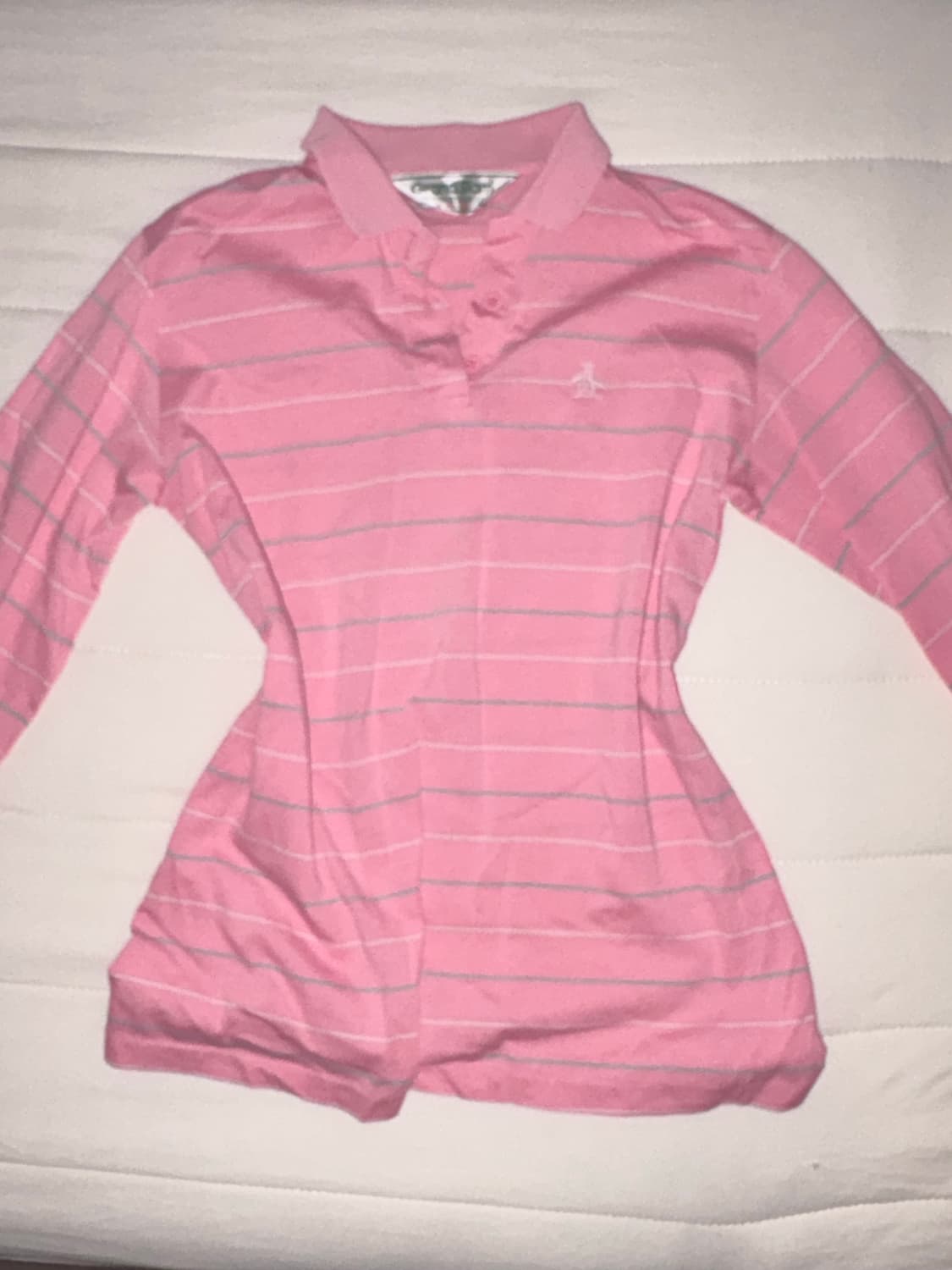 먼싱웨어 핑크 스트라이프 카라 롱슬리브 티셔츠 상품이미지1